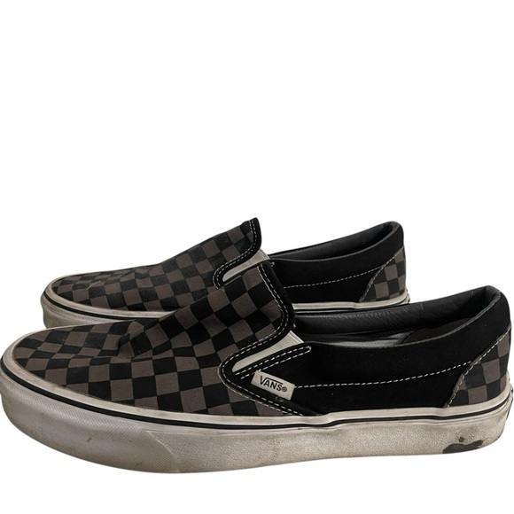 Vans Off The Wall Checkerboard Slip On Mens 10.5 Sneakers Black Gray - Picture 1 of 15